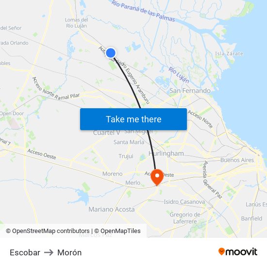 Escobar to Morón map