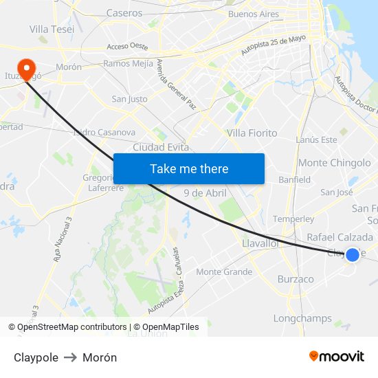 Claypole to Morón map