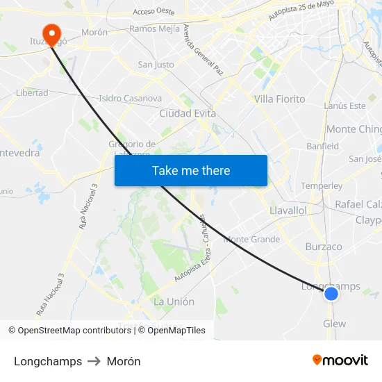 Longchamps to Morón map