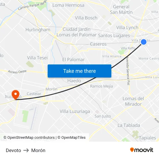 Devoto to Morón map