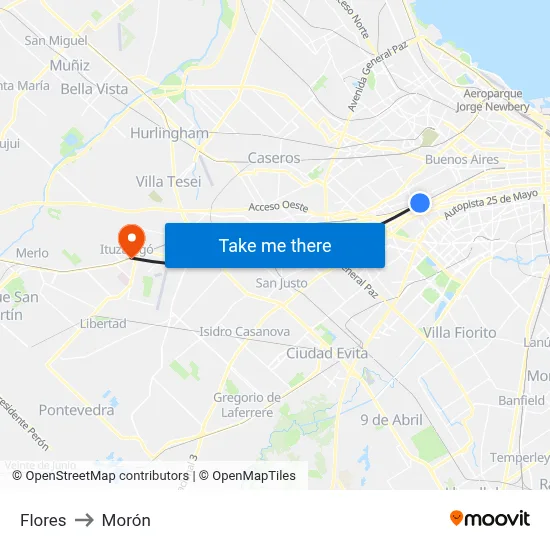 Flores to Morón map