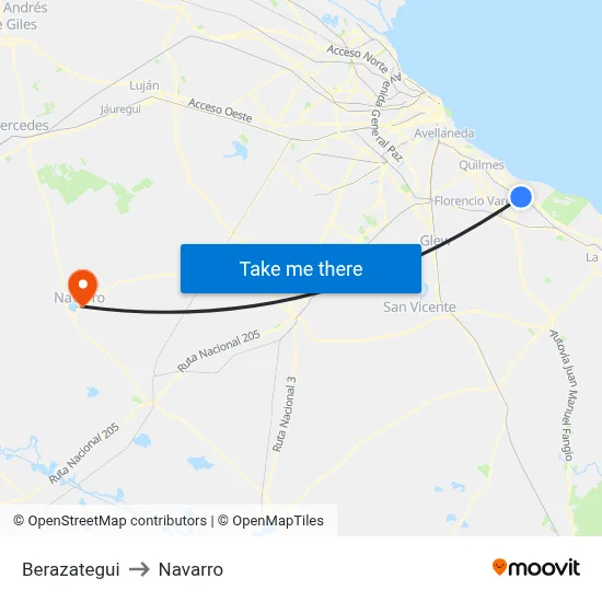 Berazategui to Navarro map