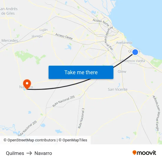 Quilmes to Navarro map