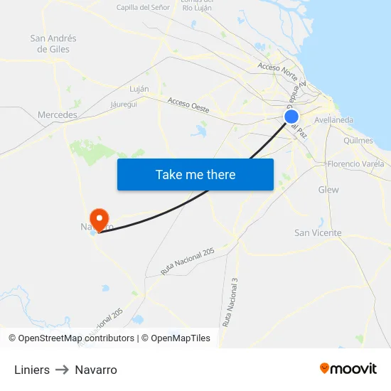 Liniers to Navarro map