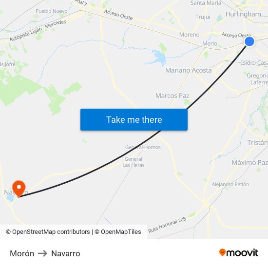 Morón to Navarro map