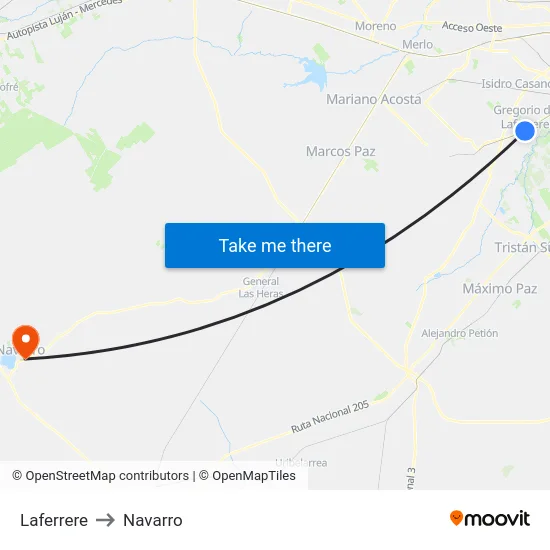 Laferrere to Navarro map