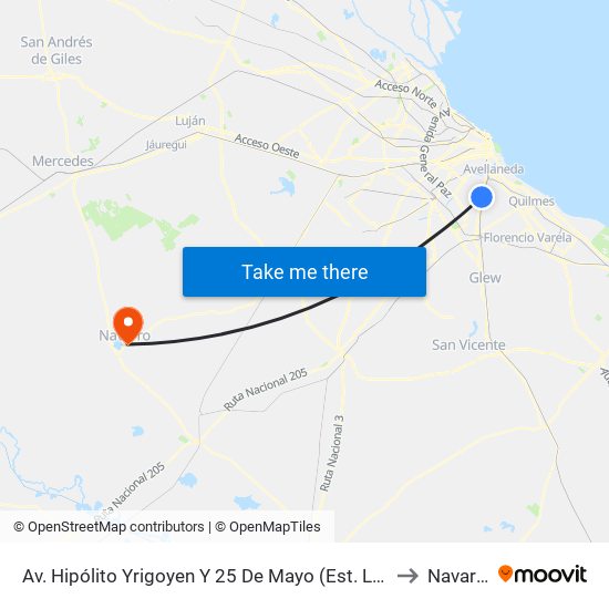 Av. Hipólito Yrigoyen Y 25 De Mayo (Est. Lanús) to Navarro map