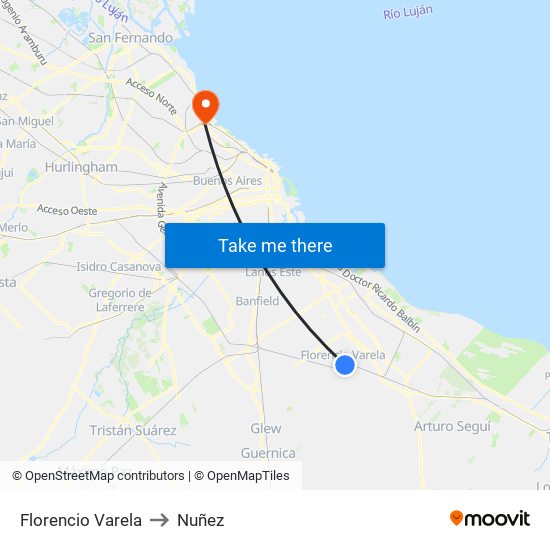 Florencio Varela to Nuñez map
