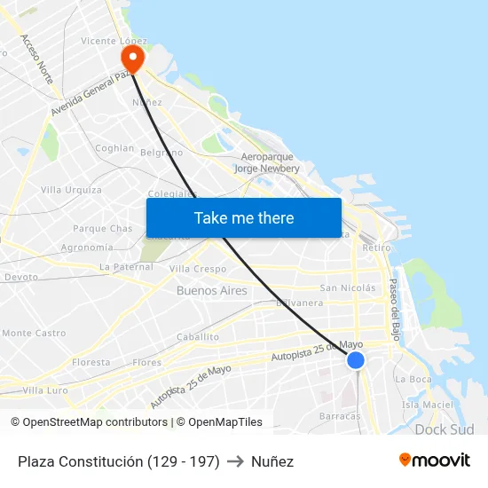 Plaza Constitución (129 - 197) to Nuñez map