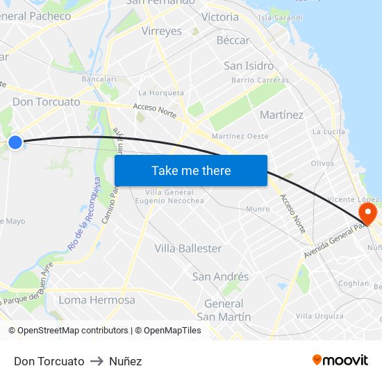 Don Torcuato to Nuñez map