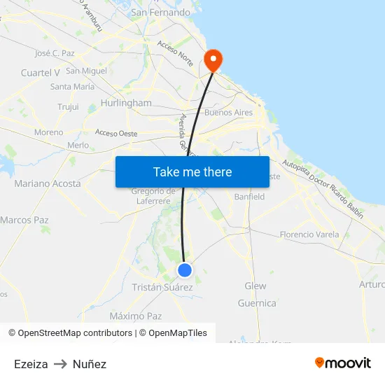 Ezeiza to Nuñez map