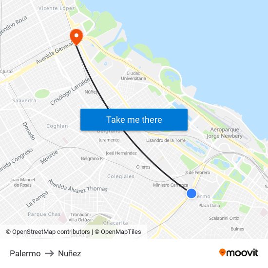 Palermo to Nuñez map