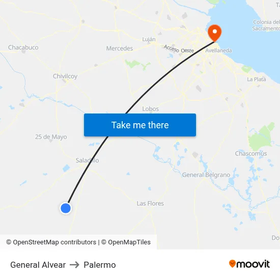 General Alvear to Palermo map