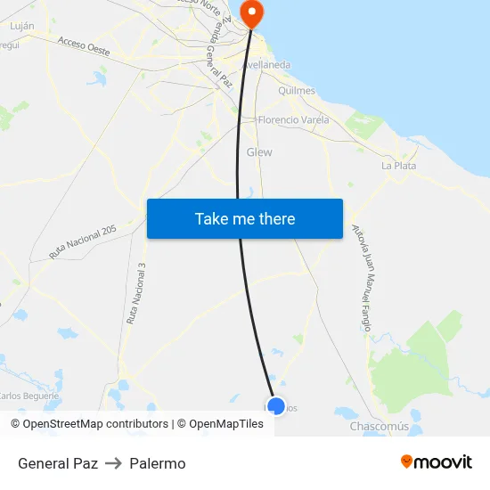 General Paz to Palermo map