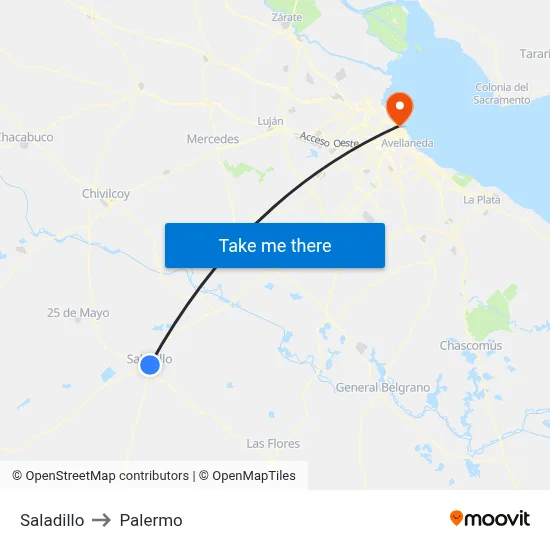 Saladillo to Palermo map