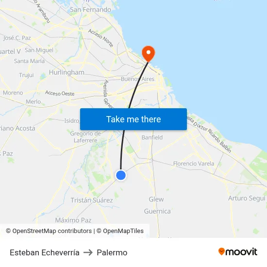Esteban Echeverría to Palermo map