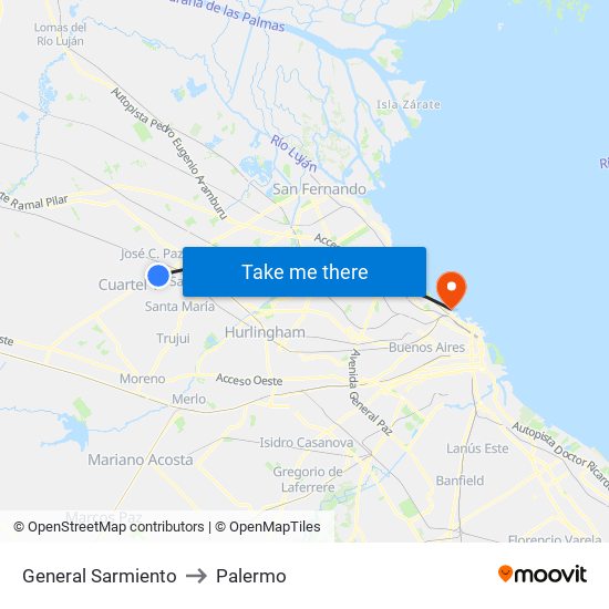 General Sarmiento to Palermo map