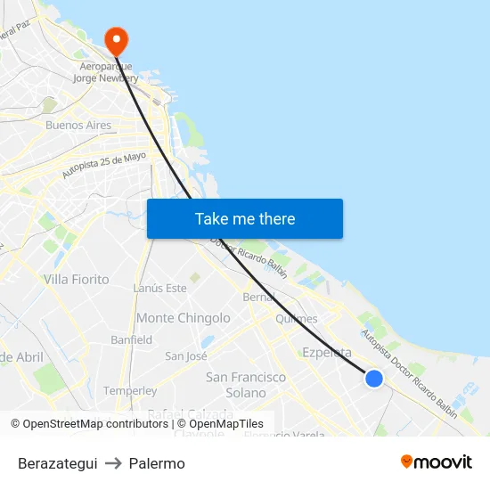Berazategui to Palermo map