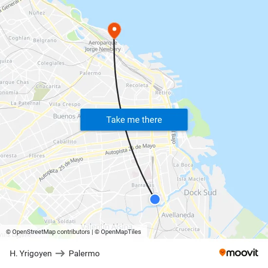 H. Yrigoyen to Palermo map