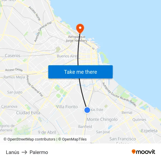 Lanús to Palermo map