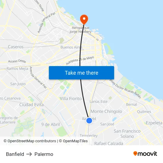 Banfield to Palermo map