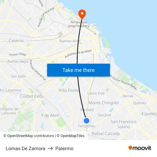 Lomas De Zamora to Palermo map