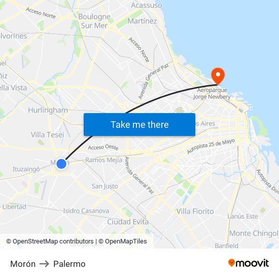 Morón to Palermo map
