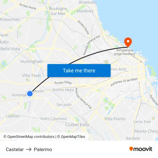 Castelar to Palermo map