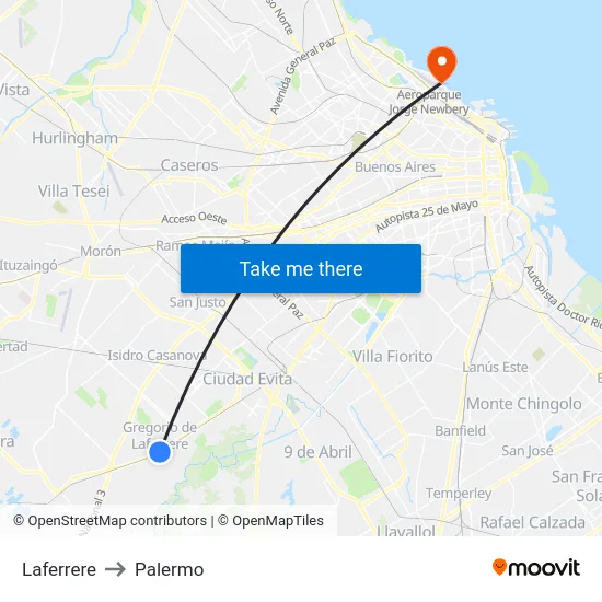 Laferrere to Palermo map