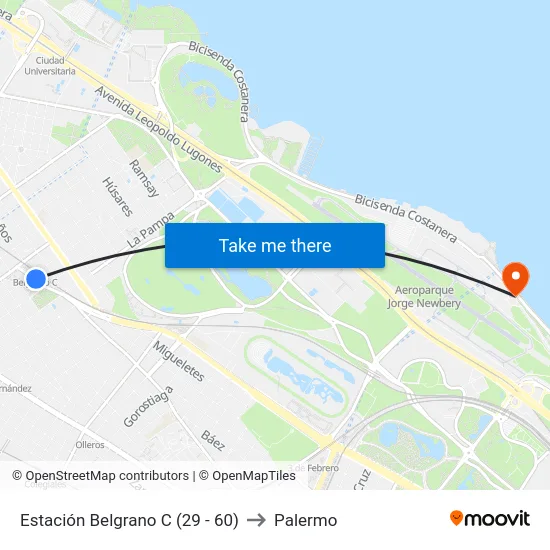 Estación Belgrano C (29 - 60) to Palermo map