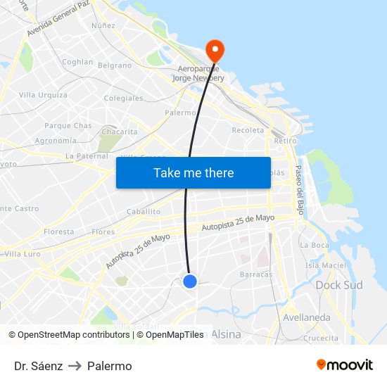 Dr. Sáenz to Palermo map