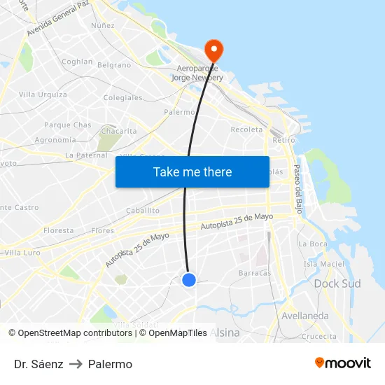 Dr. Sáenz to Palermo map