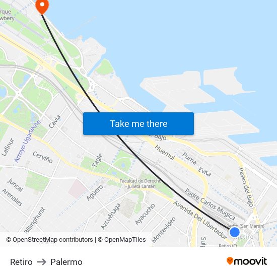 Retiro to Palermo map