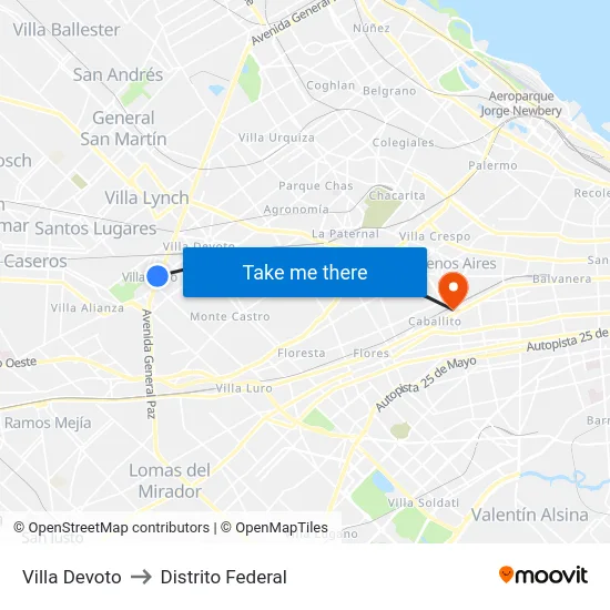 Villa Devoto to Distrito Federal map