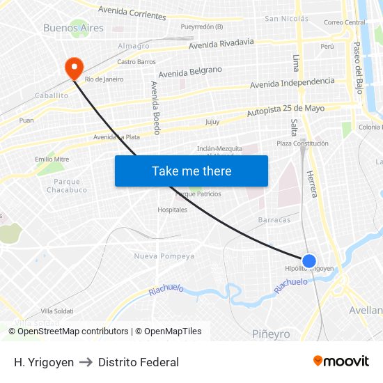 H. Yrigoyen to Distrito Federal map