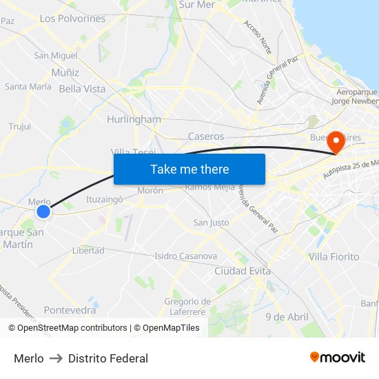 Merlo to Distrito Federal map