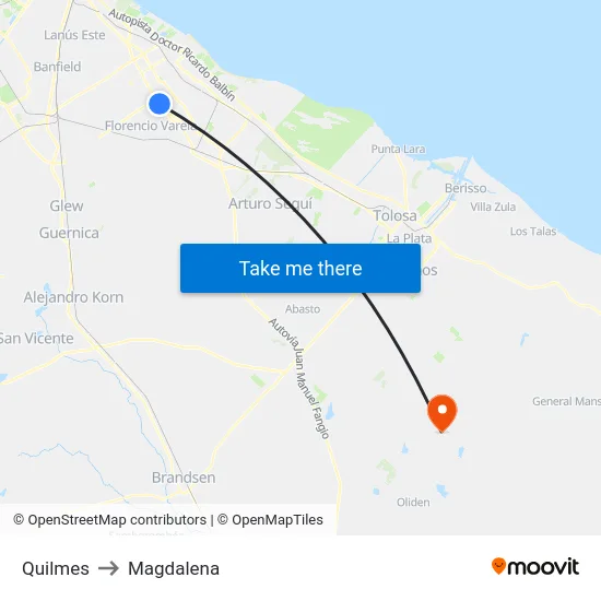 Quilmes to Magdalena map