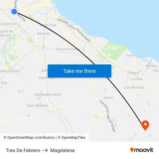 Tres De Febrero to Magdalena map