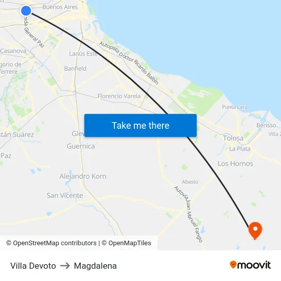 Villa Devoto to Magdalena map