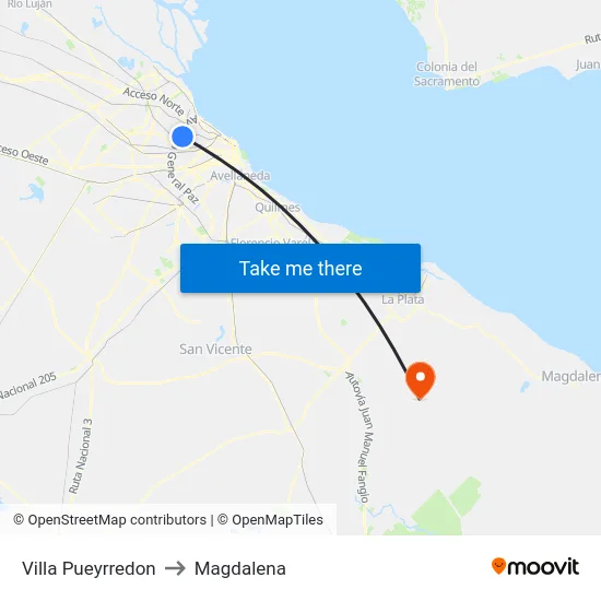 Villa Pueyrredon to Magdalena map