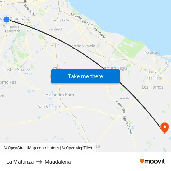 La Matanza to Magdalena map