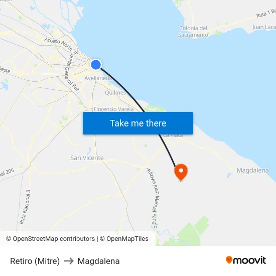 Retiro (Mitre) to Magdalena map