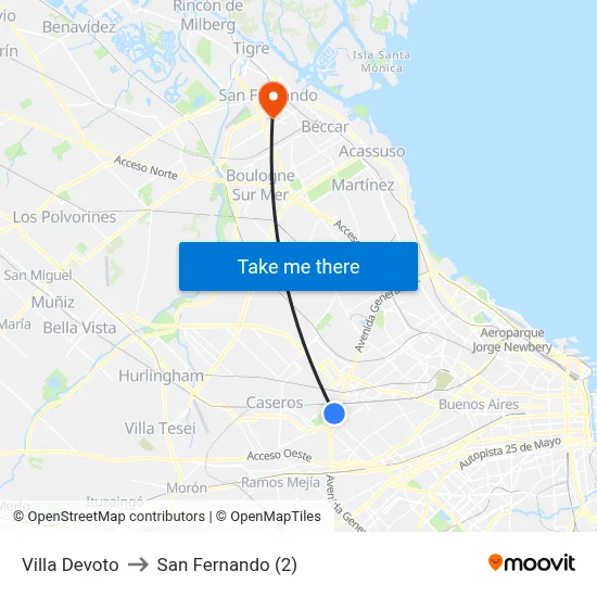 Villa Devoto to San Fernando (2) map