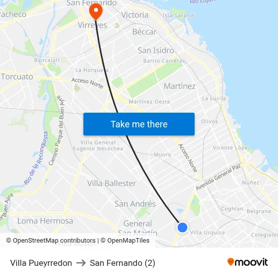 Villa Pueyrredon to San Fernando (2) map