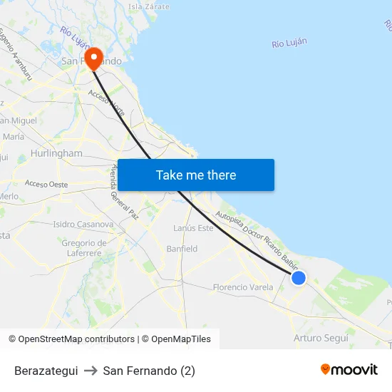 Berazategui to San Fernando (2) map