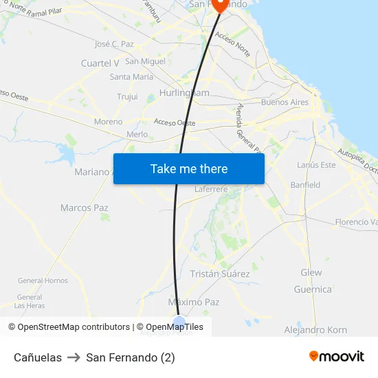 Cañuelas to San Fernando (2) map
