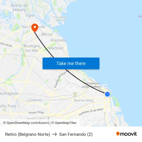 Retiro (Belgrano Norte) to San Fernando (2) map