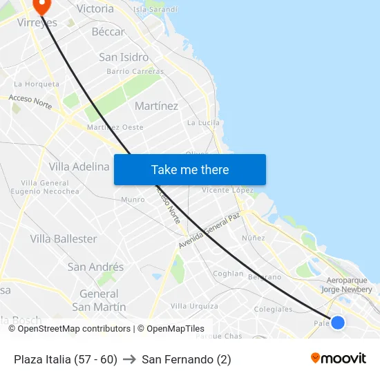 Plaza Italia (57 - 60) to San Fernando (2) map