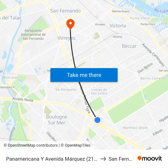 Panamericana Y Avenida Márquez (21 - 60 - 130 - 203 - 371) to San Fernando (2) map