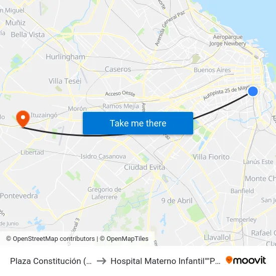 Plaza Constitución (129 - 197) to Hospital Materno Infantil""Pedro Chutro"" map
